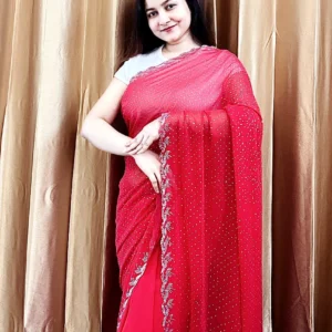 প্রিমিয়াম ইন্ডিয়ান হোয়াইট গোল্ড জর্জেট শাড়ি